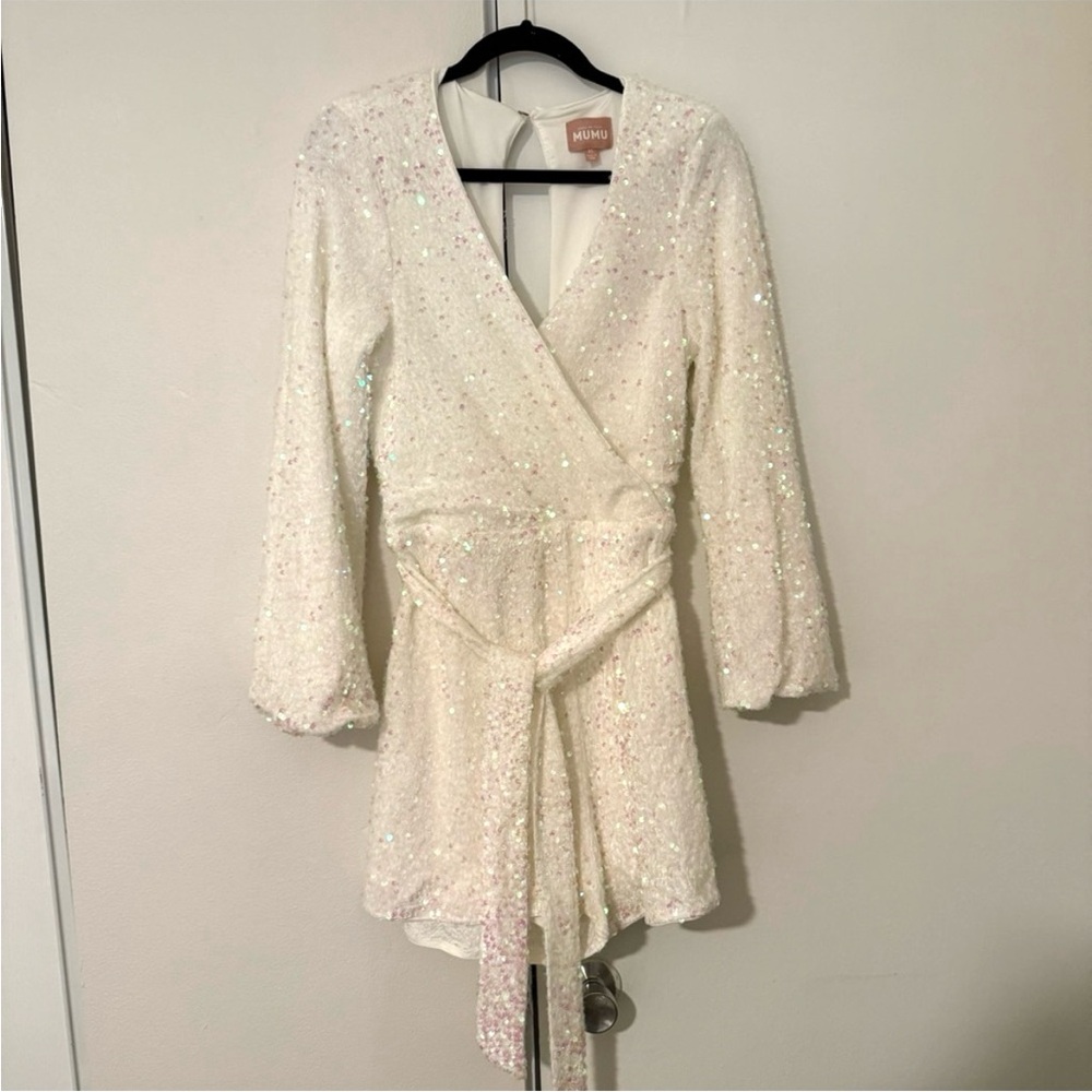 NEW Show Me Your MUMU white iridescent sequin romper bachelorette bridal party - Picture 3 of 5